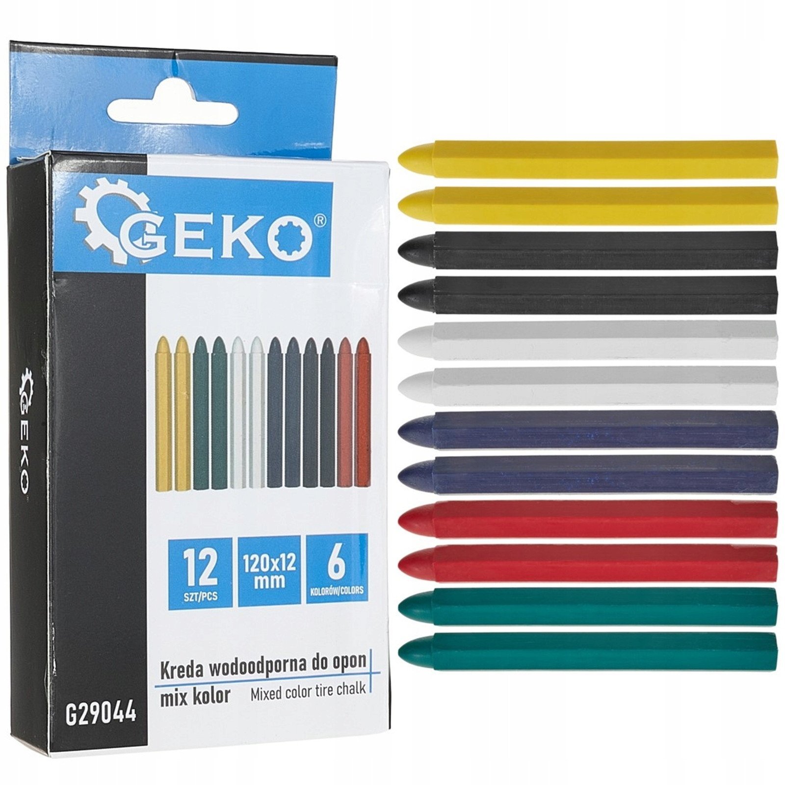 Geko Kreda wodoodporna do opon mix kolor 12x120mm – zestaw 12szt. (120)