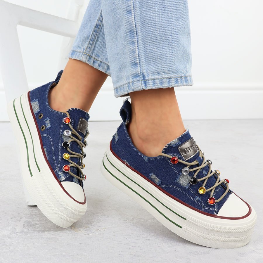 Trampki jeansowe na paltformie niebieskie Goe RR2N4103 37