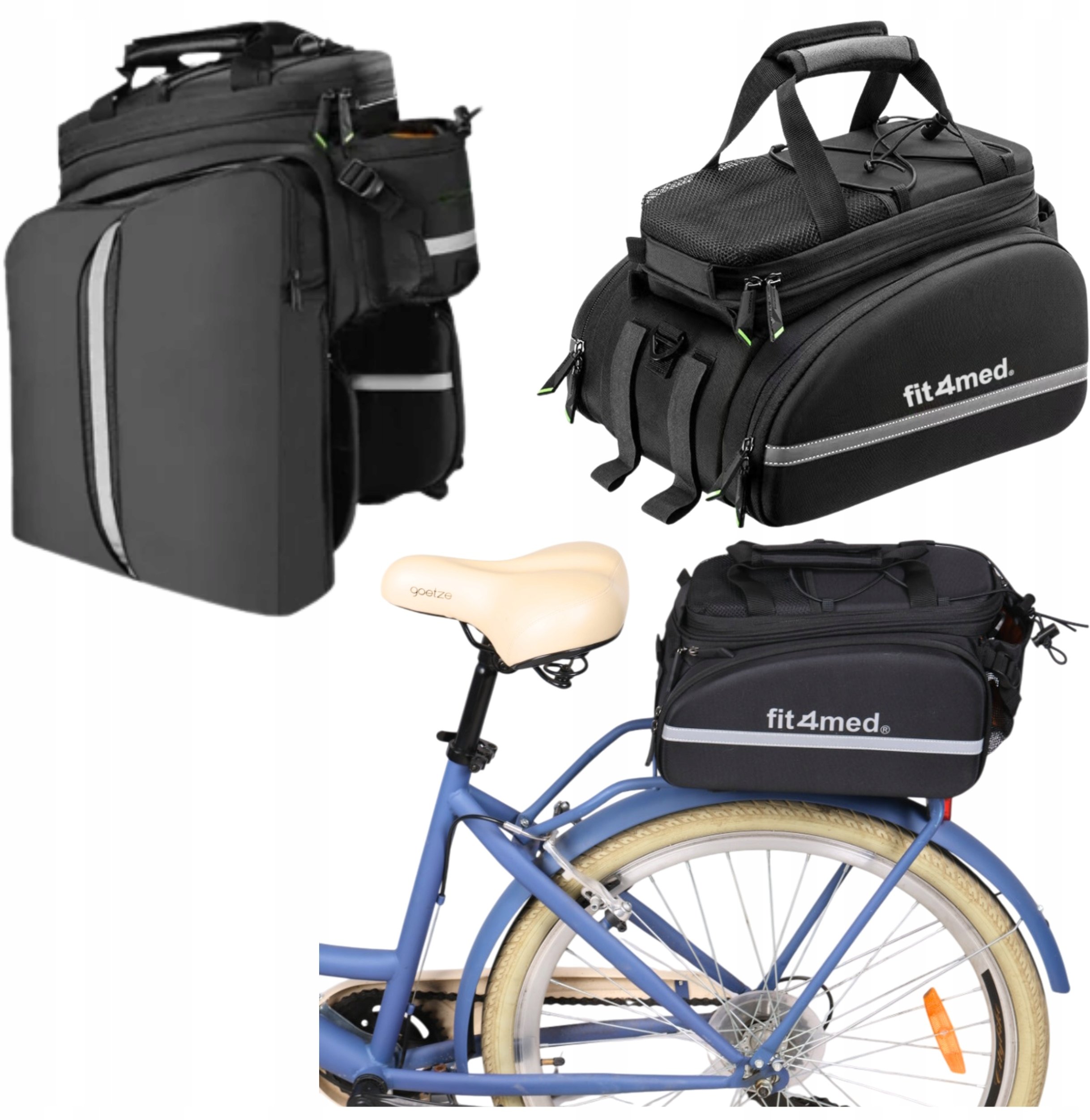 Fit4Med Torba Sakwa Rowerowa Na Bagażnik Tył Kieszeniami Wodoodporna Rozkładana 35L