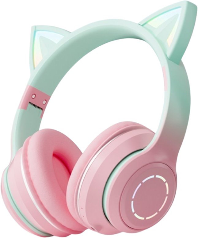 Bezprzewodowe słuchawki nauszne Bluetooth v5.3 z podświetleniem RGB i ANC kot różowe JST-BT035