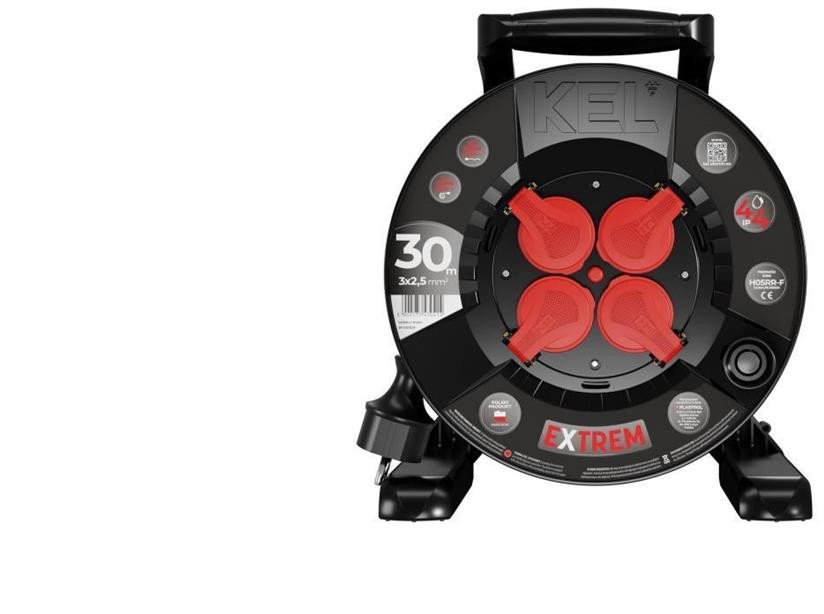 Przedłużacz bębnowy EXTREME LINE 4 gniazda z/u IP44 16A H05RR-F 3x2,5 30m czarny W-100029