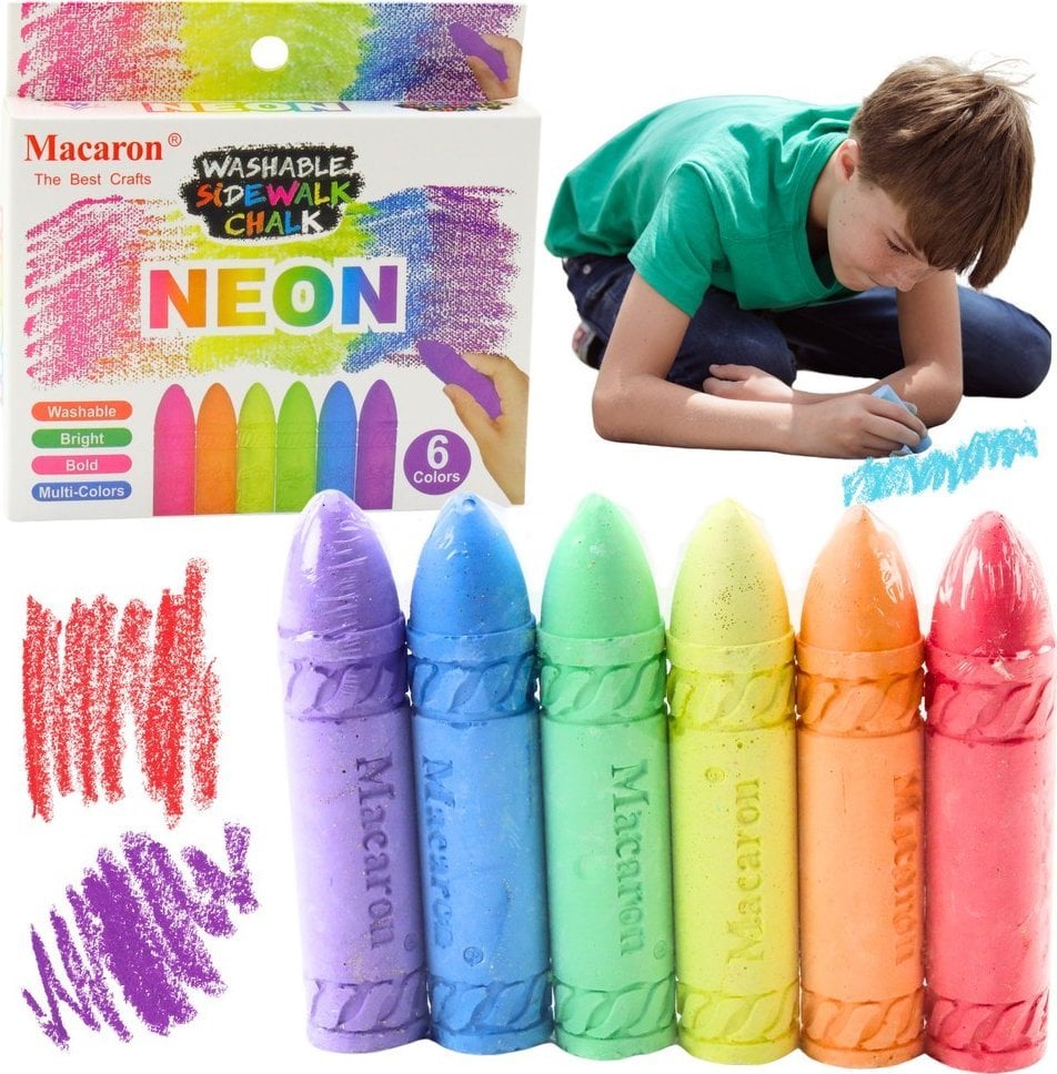 Kreda Kolorowa Neonowa Tablicowa Chodnikowa Zestaw 6 Szt LEAN