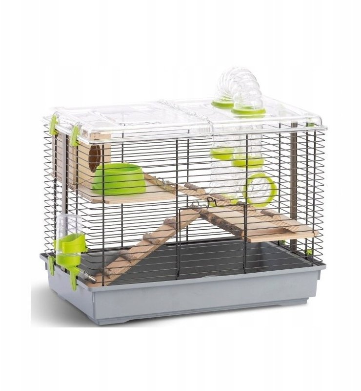 Panama Pet Klatka dla gryzoni do czasowego pobytu, PINO NATURA, z elementami drewnianymi, szary, 45 x 27 x 34 cm