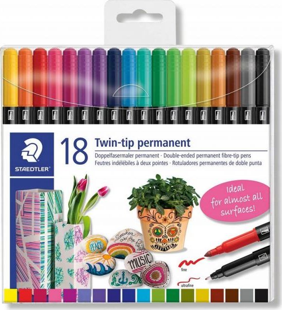 Staedtler Flamastry dwustronne wodoodporne 18 kolorów