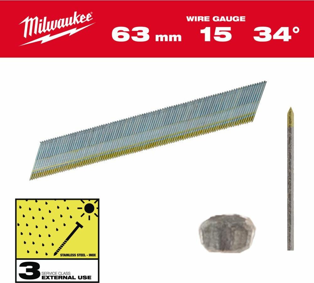 Milwaukee MILWAUKEE SZTYFTY WYKOŃCZENIOWE, 15G, GŁOWA TYPU D 63mm INOX DO M18 CN15GA /2200szt.