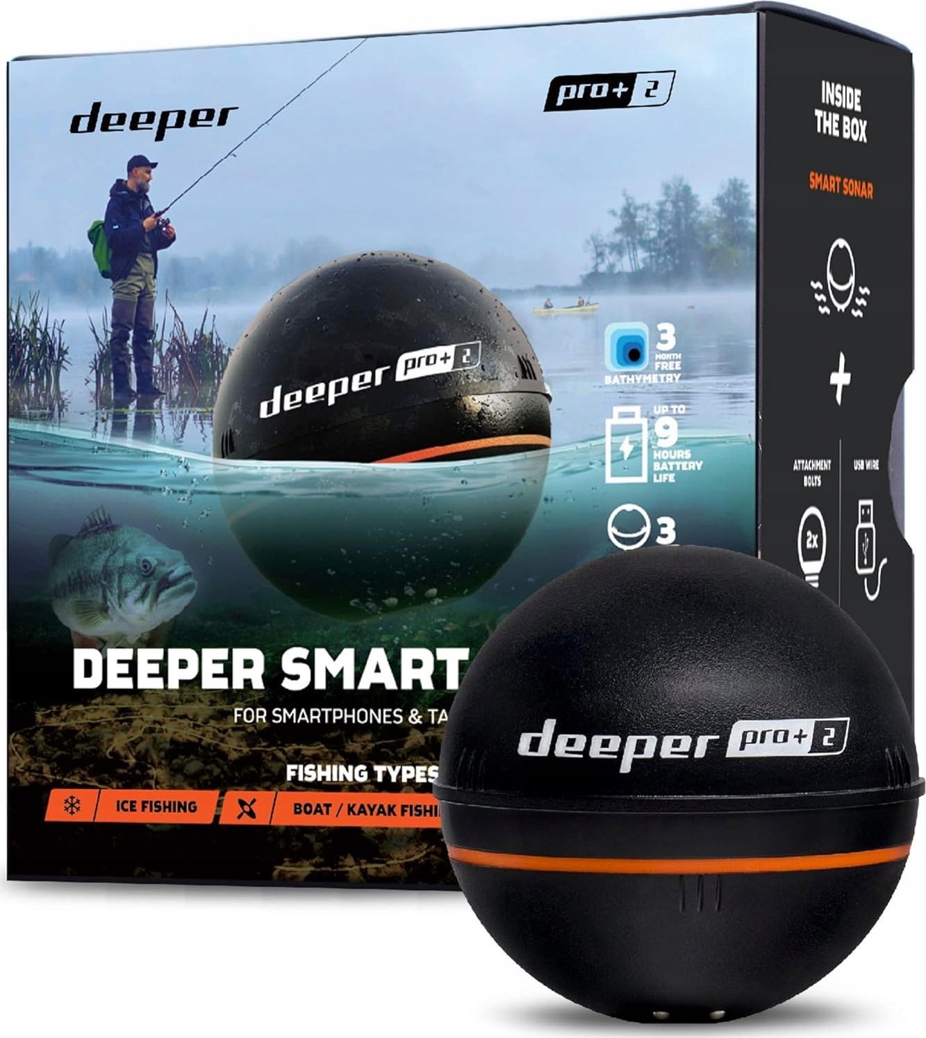 Deeper Echosonda Pro+2 wykrywacz ryb GPS ITGAM1080 czarny