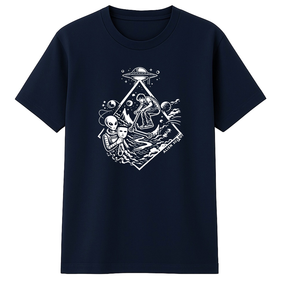 T-shirt hulajnoga Hello Human Starfall - Koszulka na hulajnogę wyczynowa Alien Scoot (granatowa)