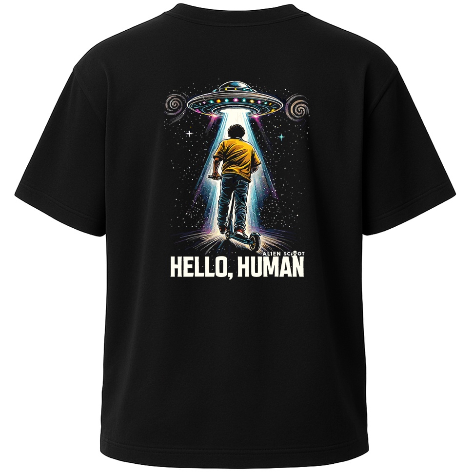Koszulka hulajnoga Hello Human Ufo- Koszulka na hulajnogę wyczynowa Alien Scoot (czarna)