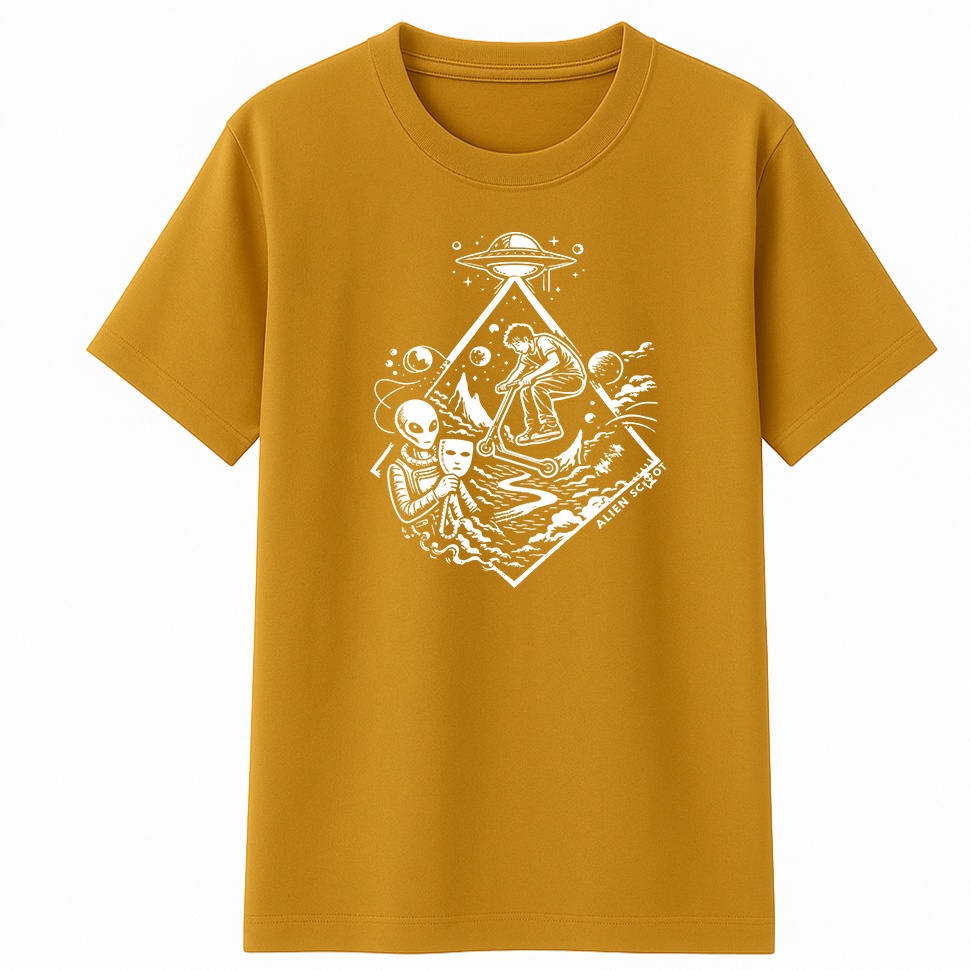 T-shirt hulajnoga Hello Human Starfall - Koszulka na hulajnogę wyczynowa Alien Scoot (musztardowa)