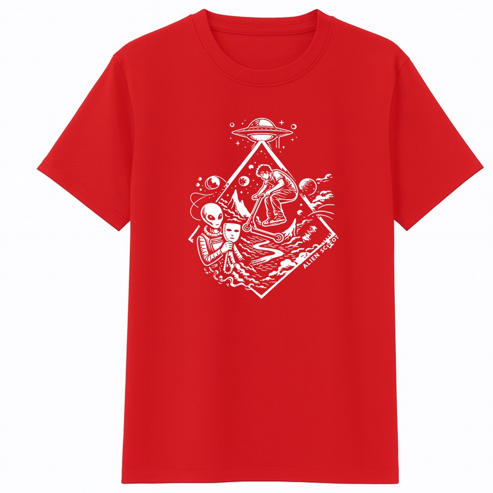T-shirt hulajnoga Hello Human Starfall - Koszulka na hulajnogę wyczynowa Alien Scoot (czerwona)