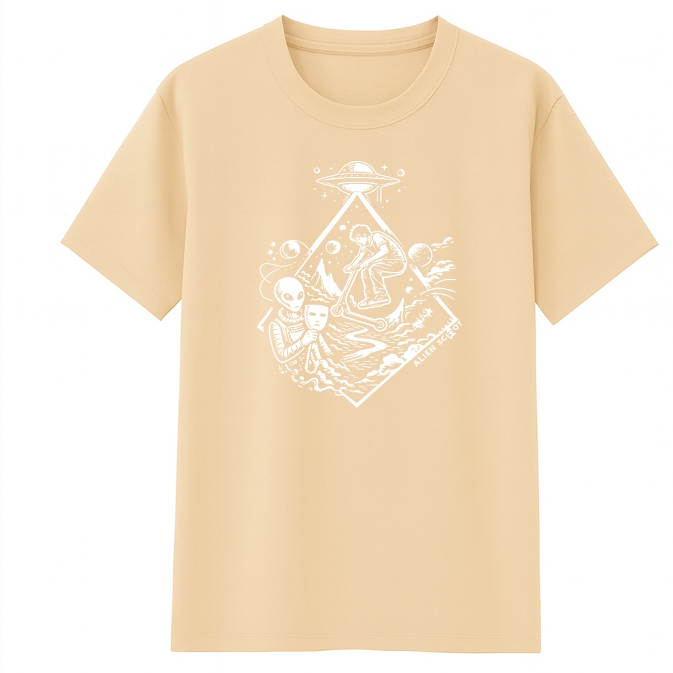T-shirt hulajnoga Hello Human Starfall - Koszulka na hulajnogę wyczynowa Alien Scoot (beżowa)