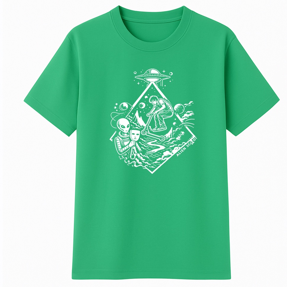 T-shirt hulajnoga Hello Human Starfall - Koszulka na hulajnogę wyczynowa Alien Scoot (zielona)