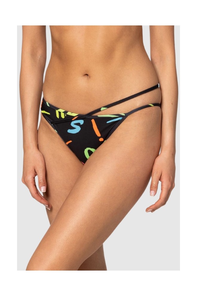 MOSCHINO Czarny dół od bikini w neonowe litery, Rozmiar M