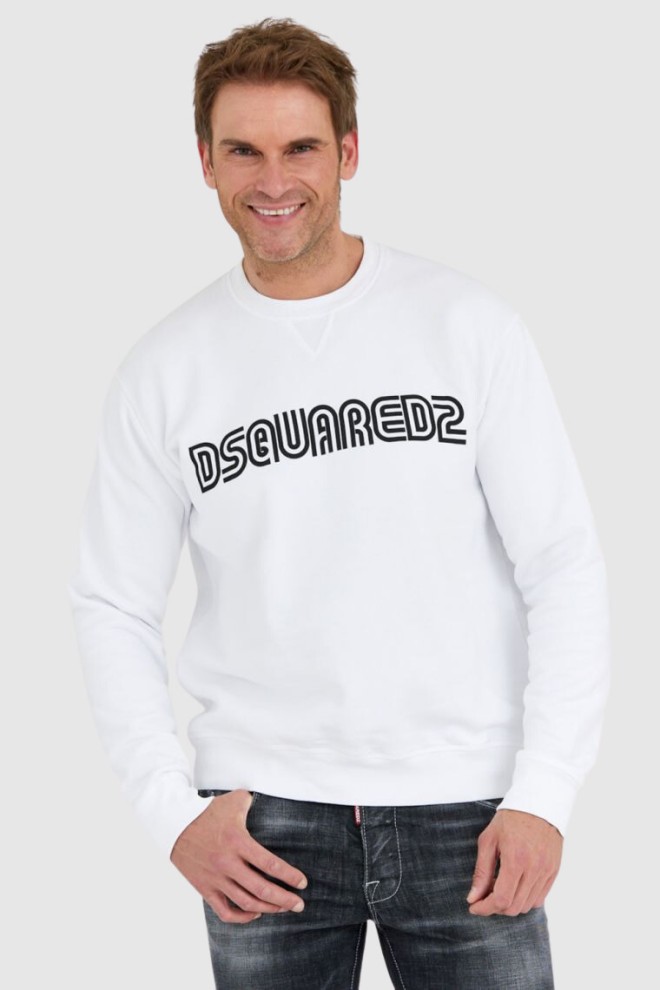 DSQUARED2 Biała bluza męska z logo outline, Rozmiar L