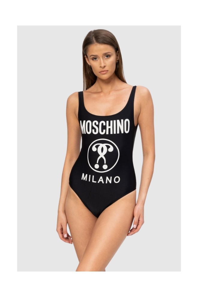 MOSCHINO Czarny jednoczęściowy strój kąpielowy damski z białym logo, Rozmiar M