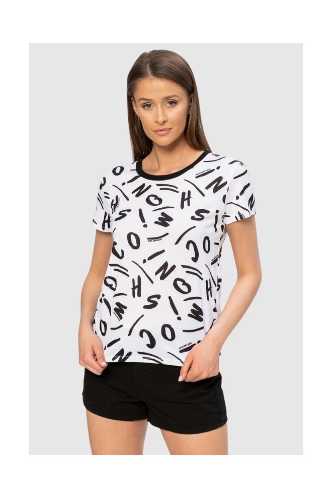 MOSCHINO Biały t-shirt dmski w czarne litery, Rozmiar S