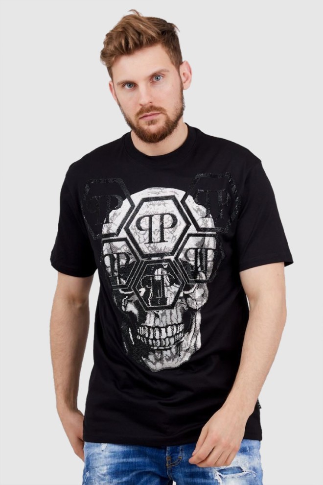 PHILIPP PLEIN Czarny t-shirt męski Round neck ss iconic plein, Rozmiar XXXL