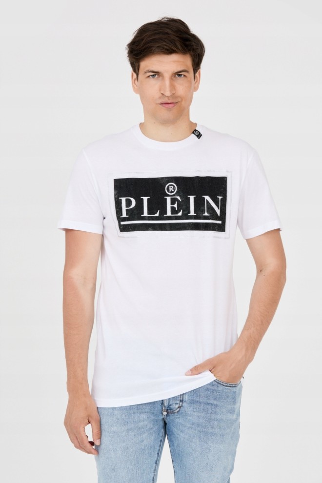 PHILIPP PLEIN T-shirt męski biały z dużym logo, Rozmiar XXL