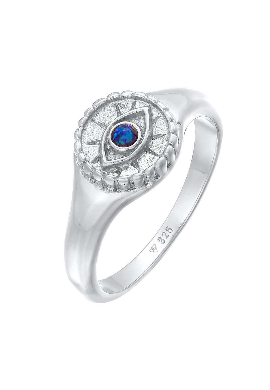 Elli Damski sygnet Evil Eye z syntetycznym opalem z pozłacanego srebra 925 Sterling Silver Pierścionki 1 ct