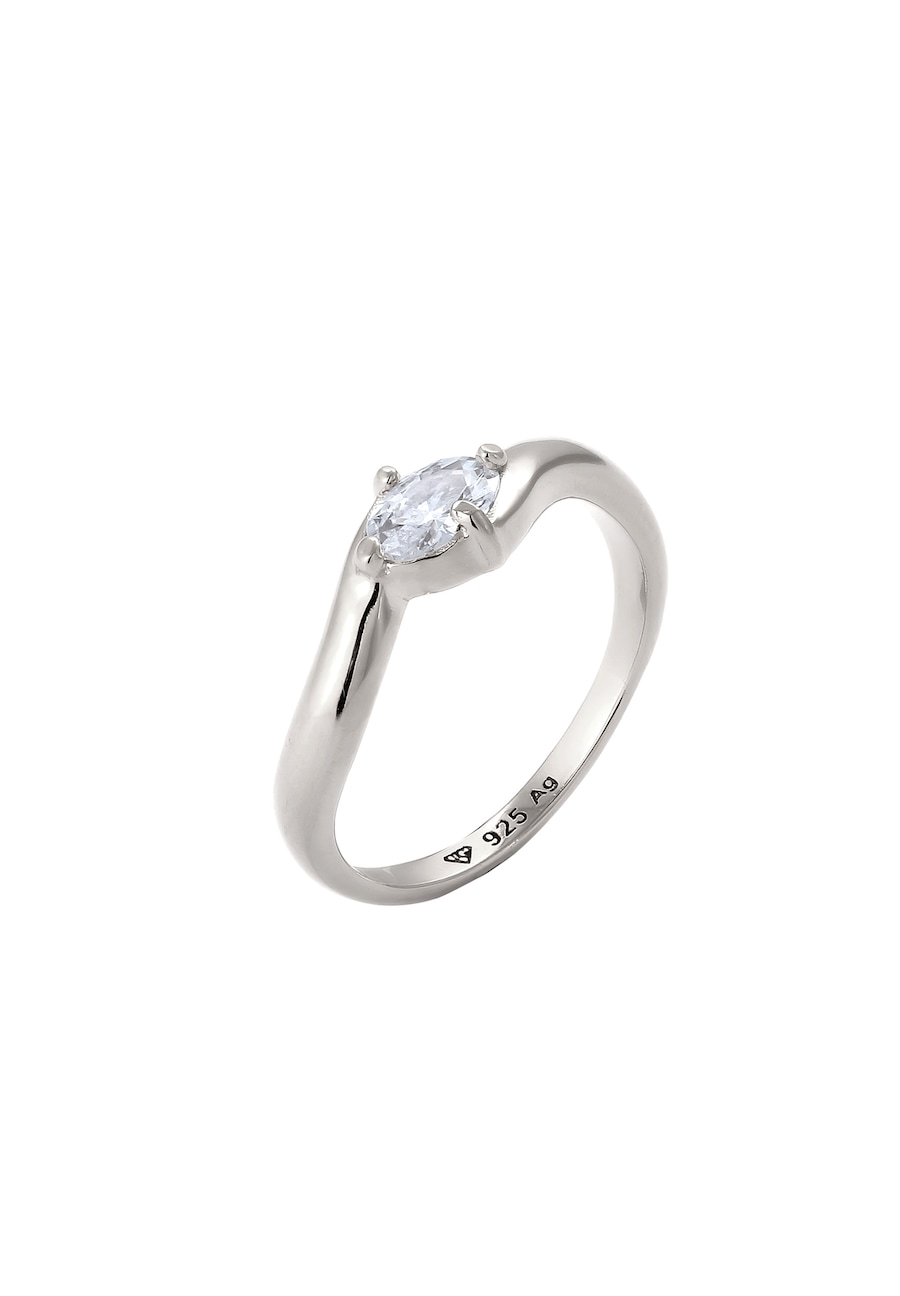 Elli Pierścionek z Kamieniami Damski Owalny Cyrkonia Szlifowany Diamentowo Biały 925 Sterling Silver Pierścionki 1 ct