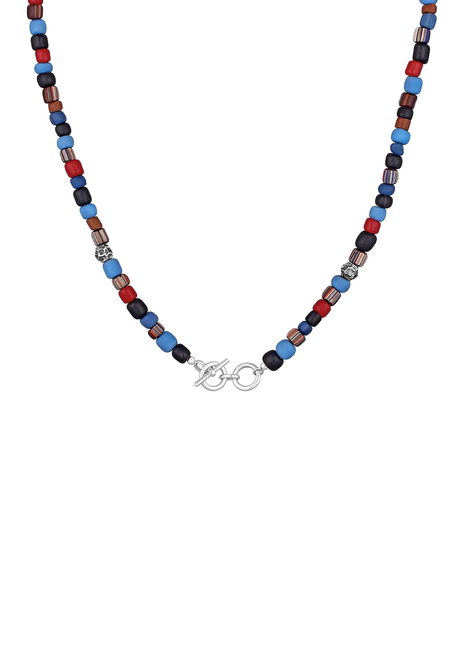 KUZZOI Męskie zapięcie T-Bone szklane koraliki niebieskie ze srebra próby 925 Sterling Silver Naszyjniki 1 ct