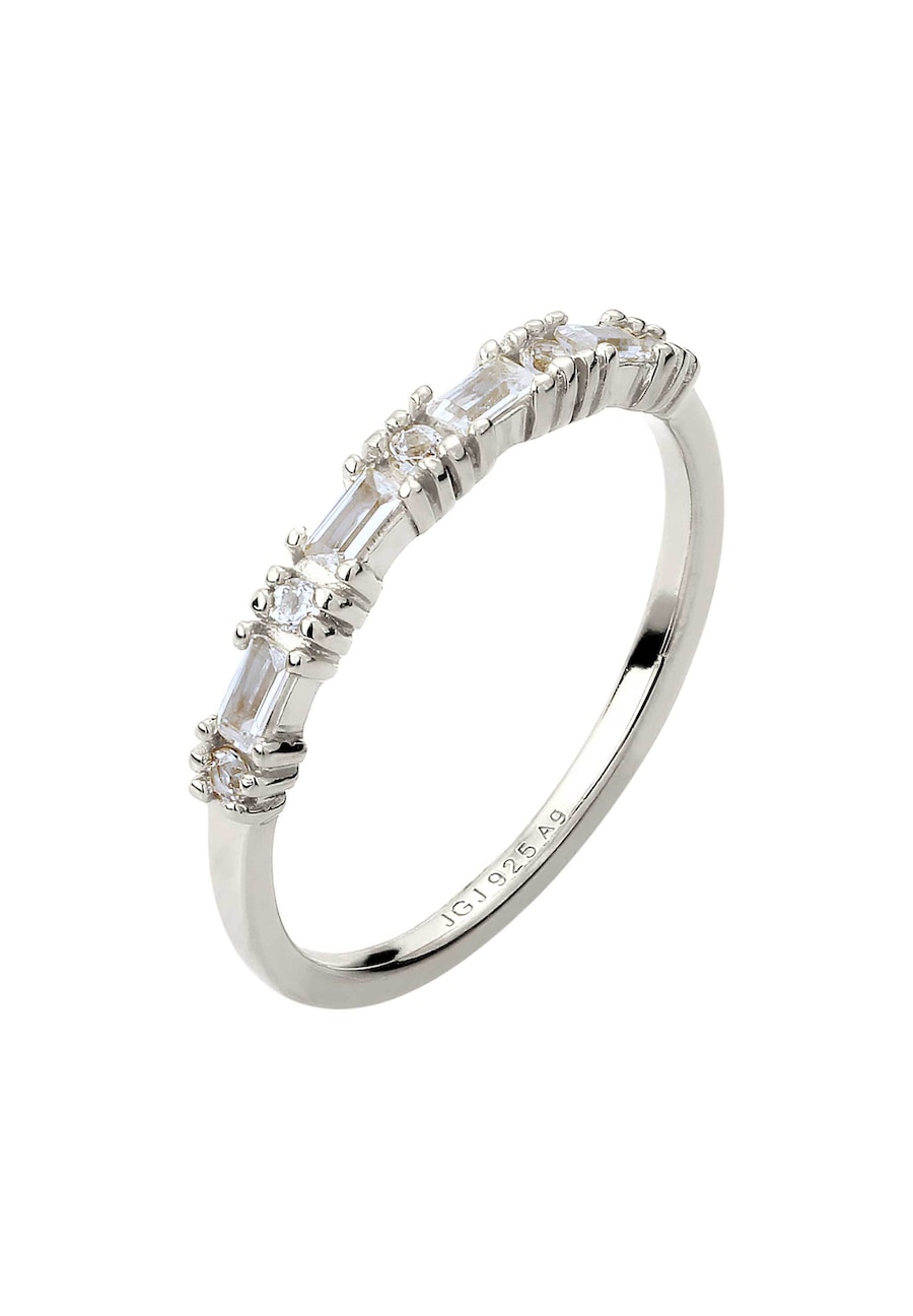 Elli PREMIUM Pierścionek z Kamieniami Damski Topaz Szlif Bagietkowy Szlif Diamentowy Białe 925 Sterling Silver Stroje Wieczorowe Pierścionki 1 ct