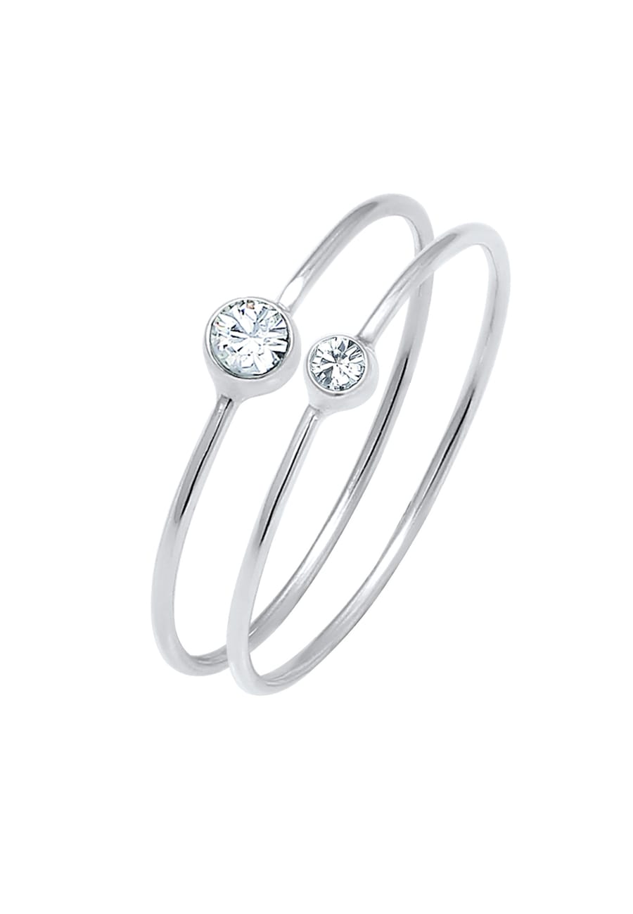 Elli Komplet damski Elegancki zestaw podstawowy z kryształami wykonany ze srebra próby 925 Sterling Silver Pierścionki 1 ct Damski