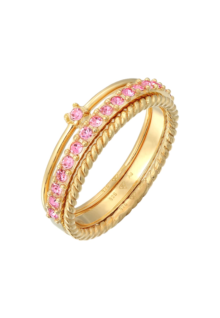 Elli Damski Zestaw Multi-Colour mieniący się kryształami Pink z pozłacanego srebra próby 925 Sterling Silver Pierścionki 1 ct