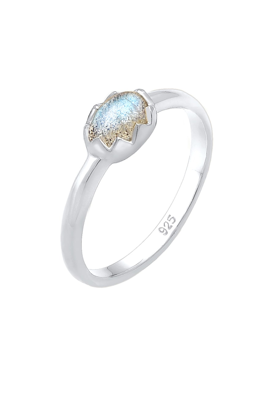 Elli Damski Vintage Look Basic z kamieniem labradorytem w srebrze 925 Sterling Silver Pierścionki 1 ct