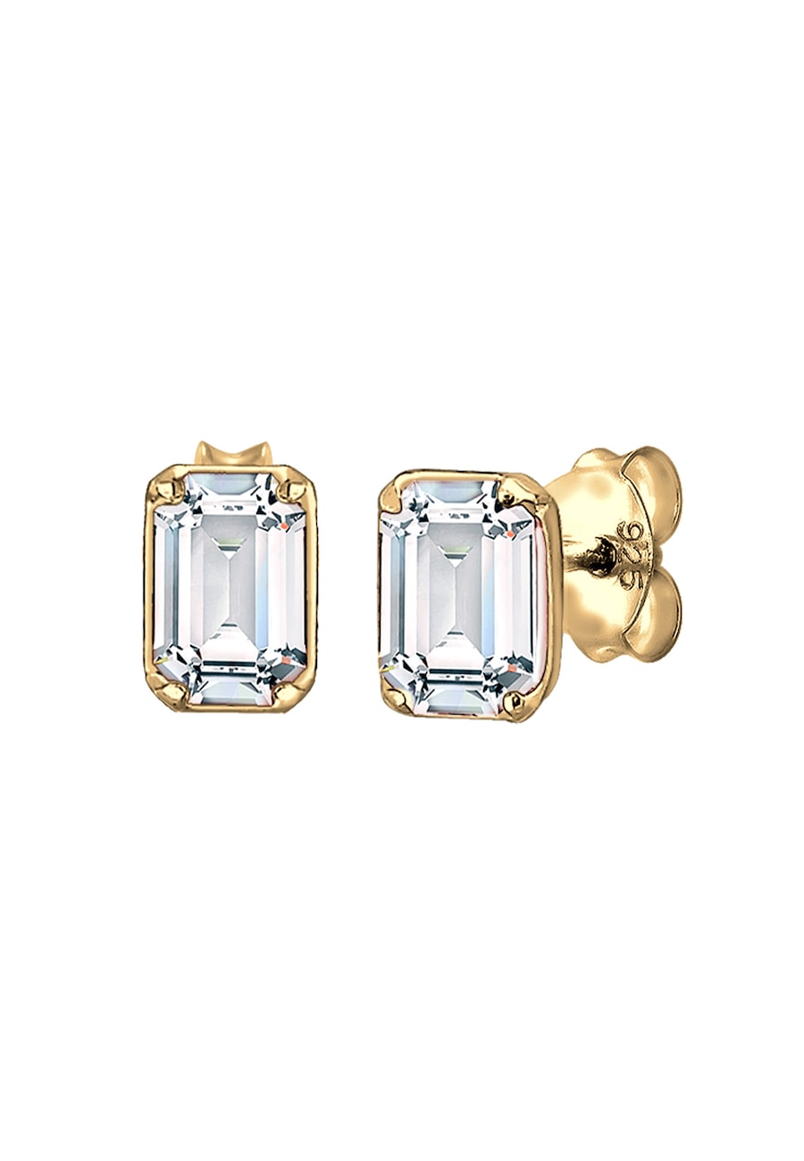 Elli Damskie kolczyki sztyfty prostokątne Basic Geo z kryształami w pozłacanym srebrze 925 Sterling Silver Kolczyki 1 ct