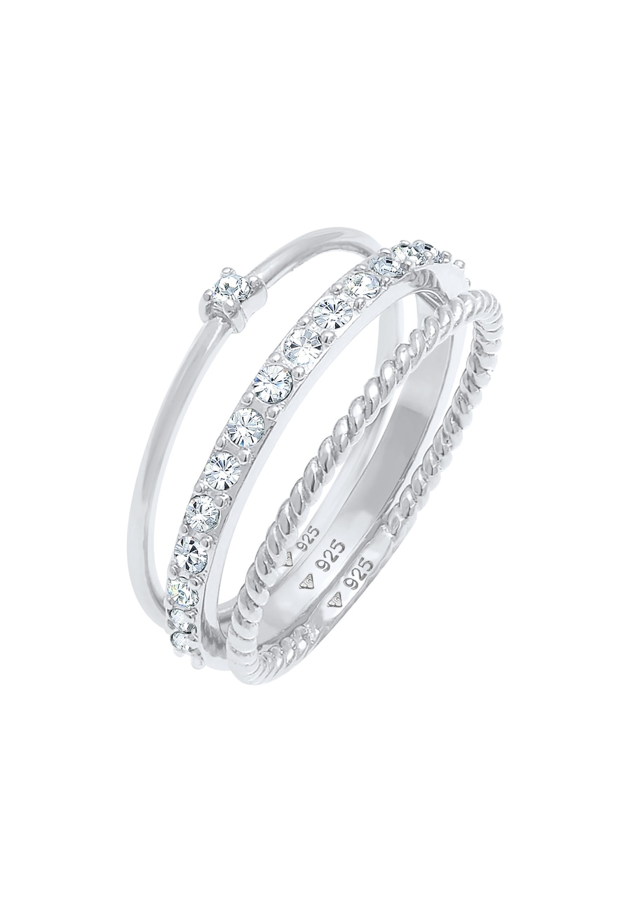 Zdjęcia - Pierścionek Elli Damskie do łączenia elegancki, świąteczny, warstwowy z kryształami, srebro próby 925 Sterling Silver 1 ct