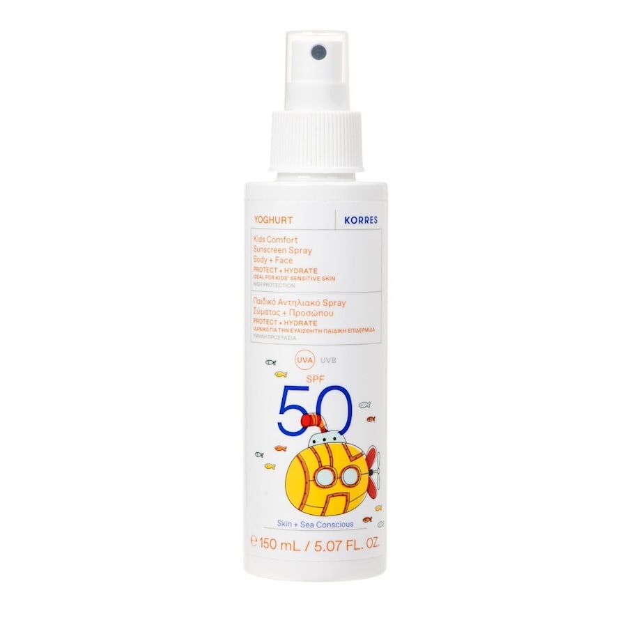 Korres YOGHURT Komfortowy spray przeciwsłoneczny dla dzieci do twarzy i ciała SPF50 Ochrona przeciwsłoneczna