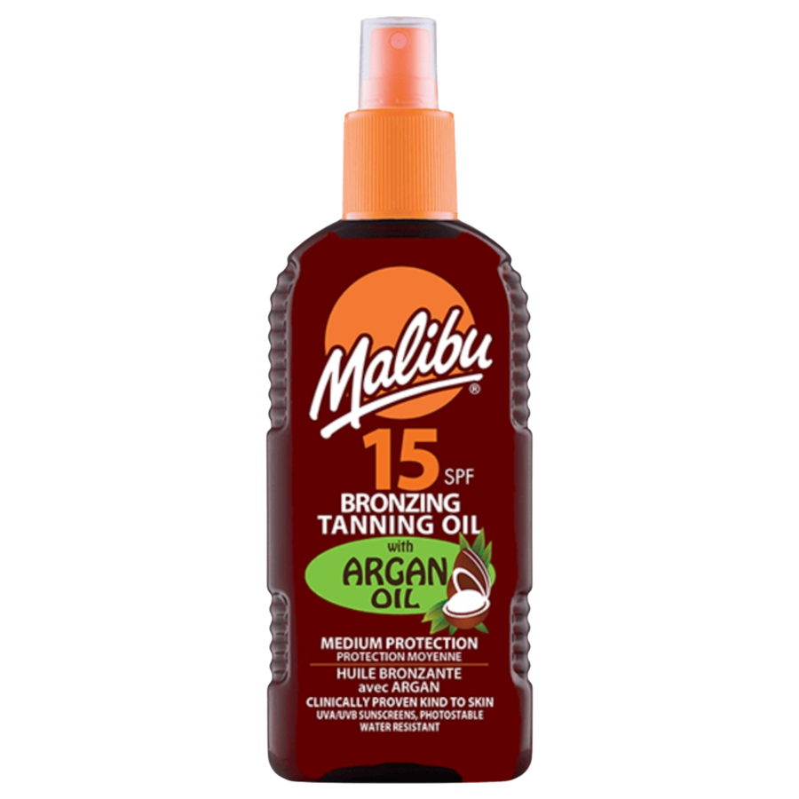 Malibu Olejek do opalania w sprayu brązujący SPF15 Ochrona przeciwsłoneczna