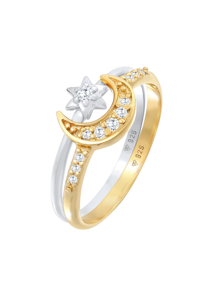 Фото - Каблучка Elli Zestaw pierścionków do łączenia Star Moon Astro Trend z kryształami cyrkonii w srebrze 925 Sterling Silver Pierścionki