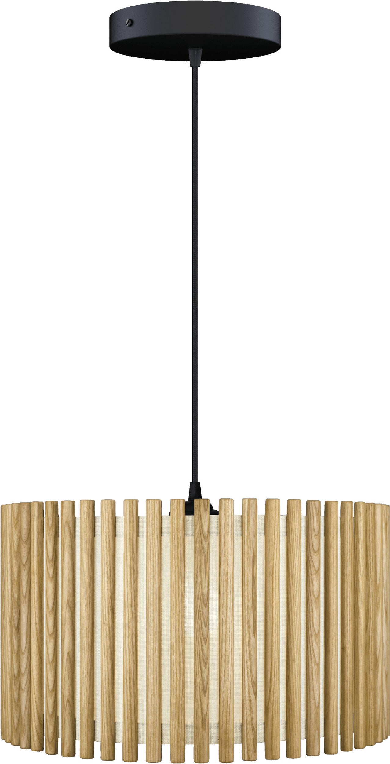 Lampa wisząca Komorebi okrągła 44 7 cm naturalny dąb z czarną rozetą