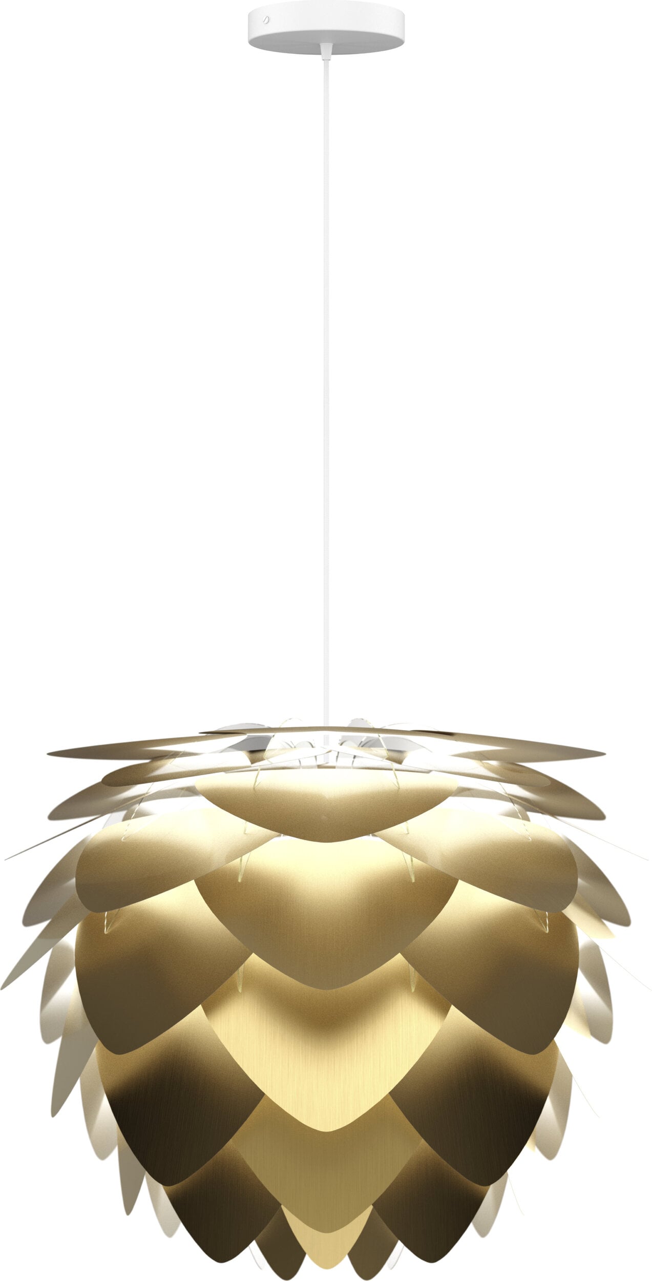 Lampa wisząca Aluvia średnia mosiężna z białą rozetą