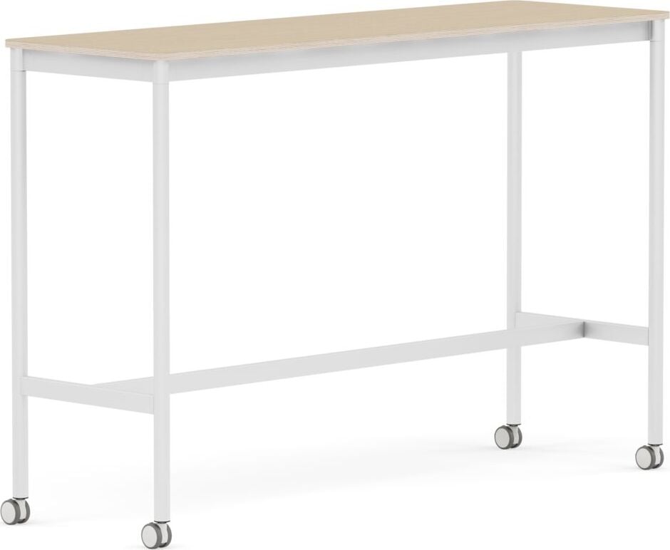 Stół na kółkach Base 50 x 160 x 105 cm okleina dąb lakierowany nogi białe