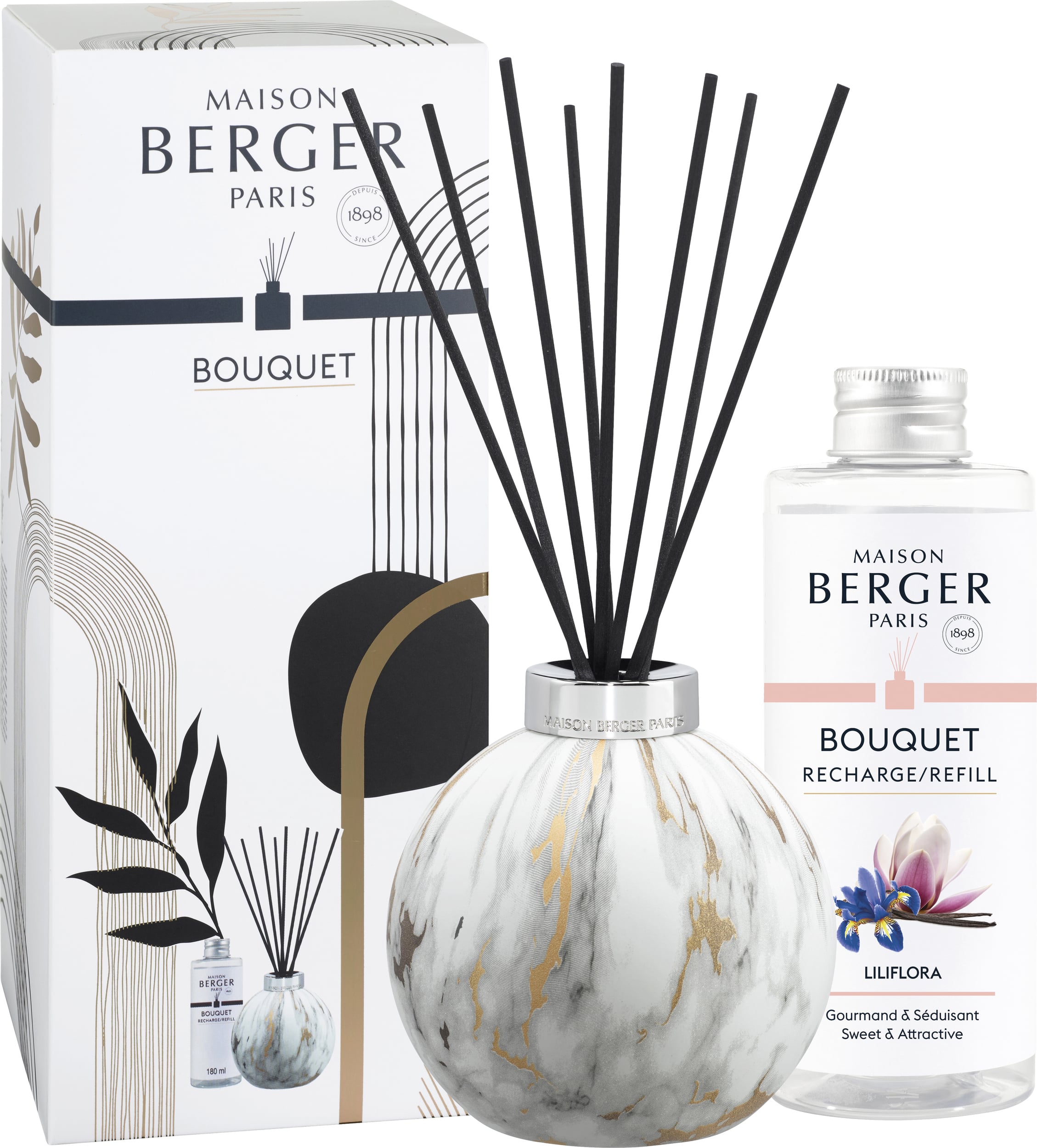 Dyfuzor zapachowy Boule biały marmur z zapachem Liliflora
