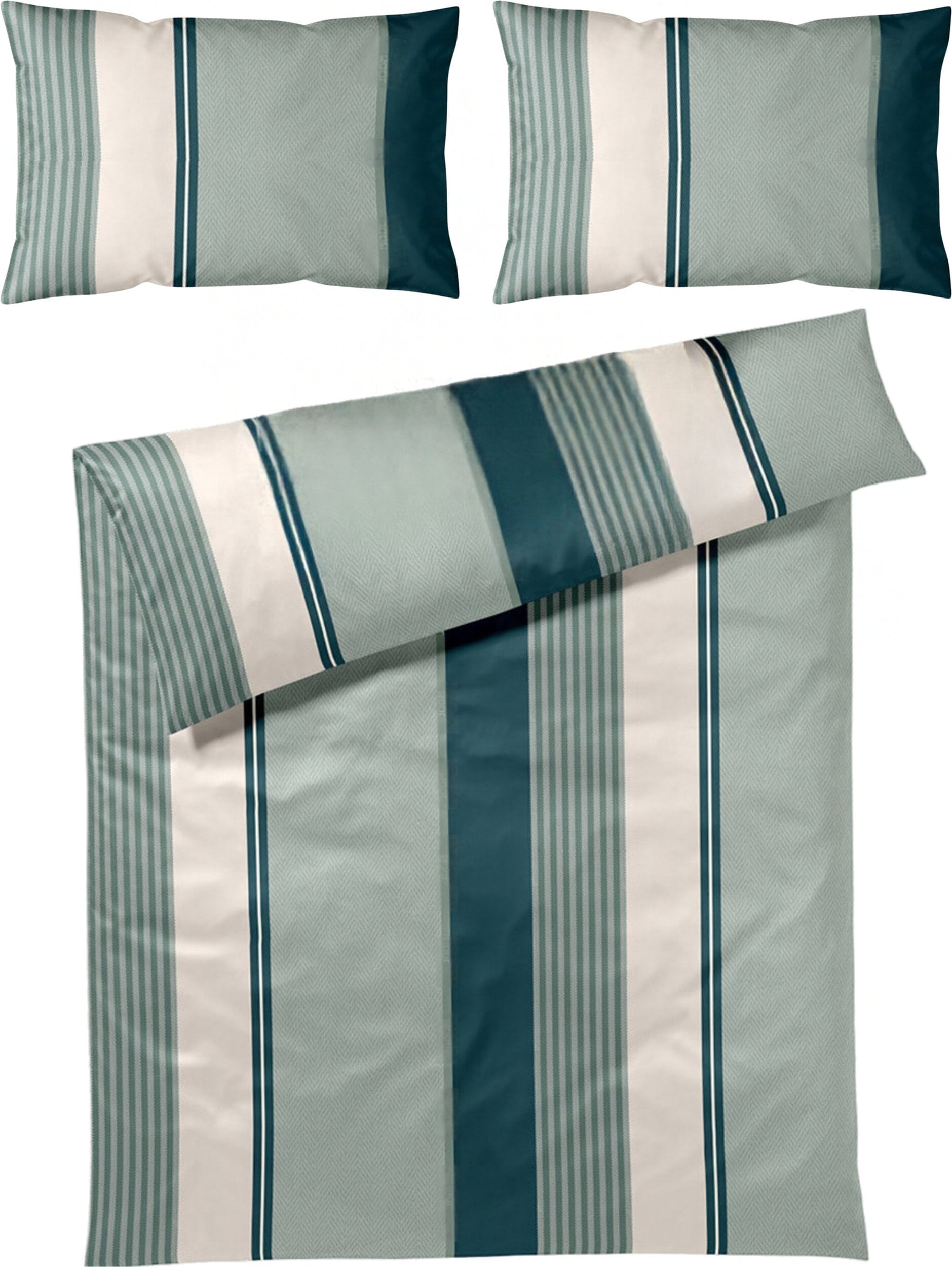 Pościel Herringbone Stripes 200 x 220 cm Emerald z bawełny satynowej z 2 poszewkami na poduszki 40 x 80 cm