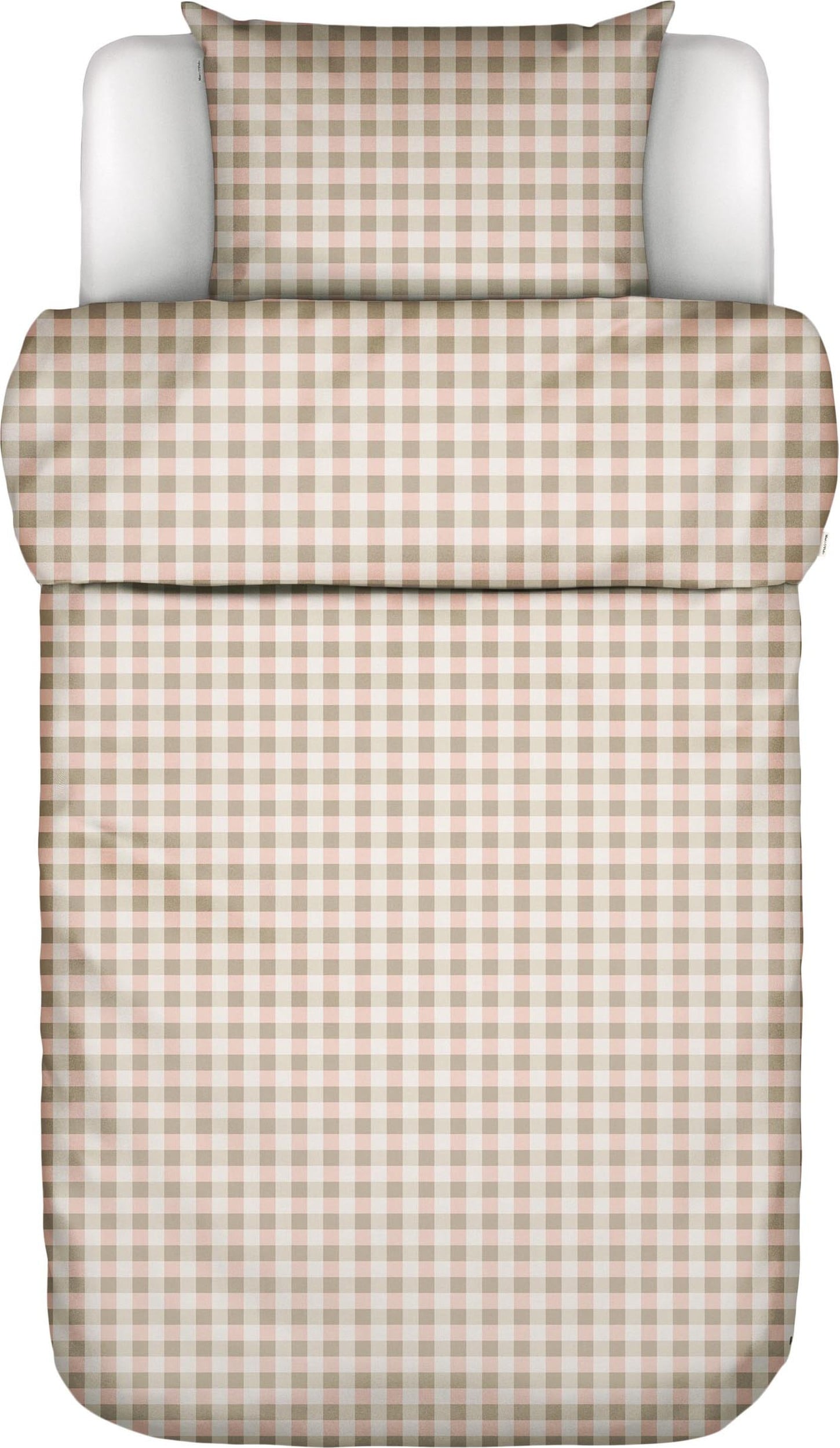 Pościel Gyda w kratkę 140 x 220 cm beżowo-różowa z poszewką na poduszkę 60 x 70 cm zapięcie flap