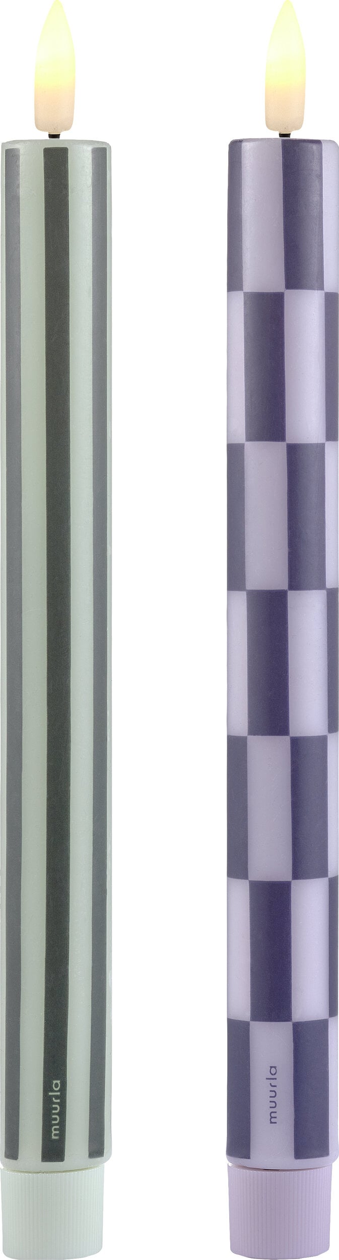 Świece LED Checks & Stripes 25 cm zielono-fioletowe 2 szt.