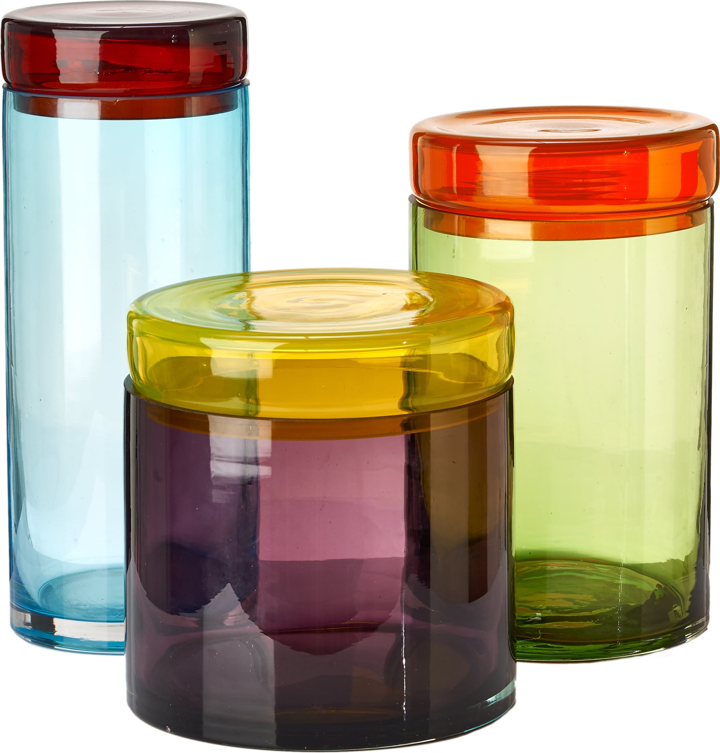 Pojemniki do przechowywania Caps and Jars cylindryczne wielokolorowe szklane 3 szt.