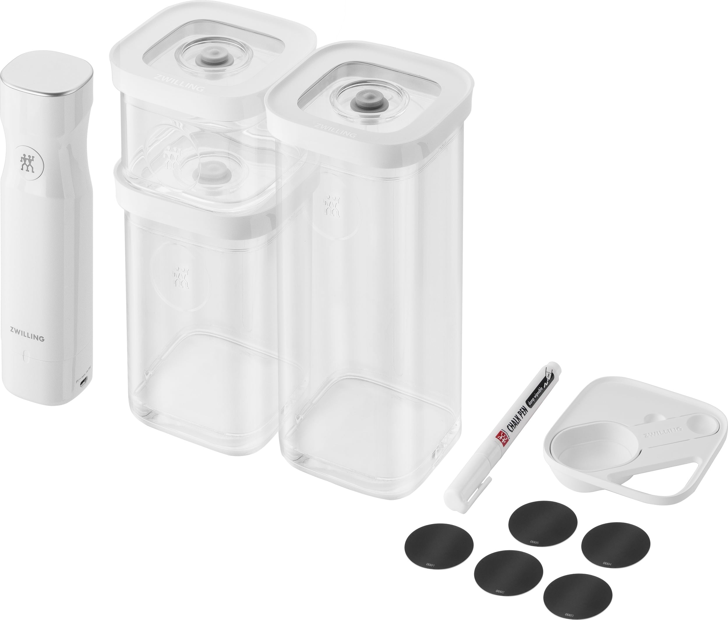 Pojemniki próżniowe Fresh & Save Cube S z pompką wkładem etykietami i markerem kredowym 11 el.