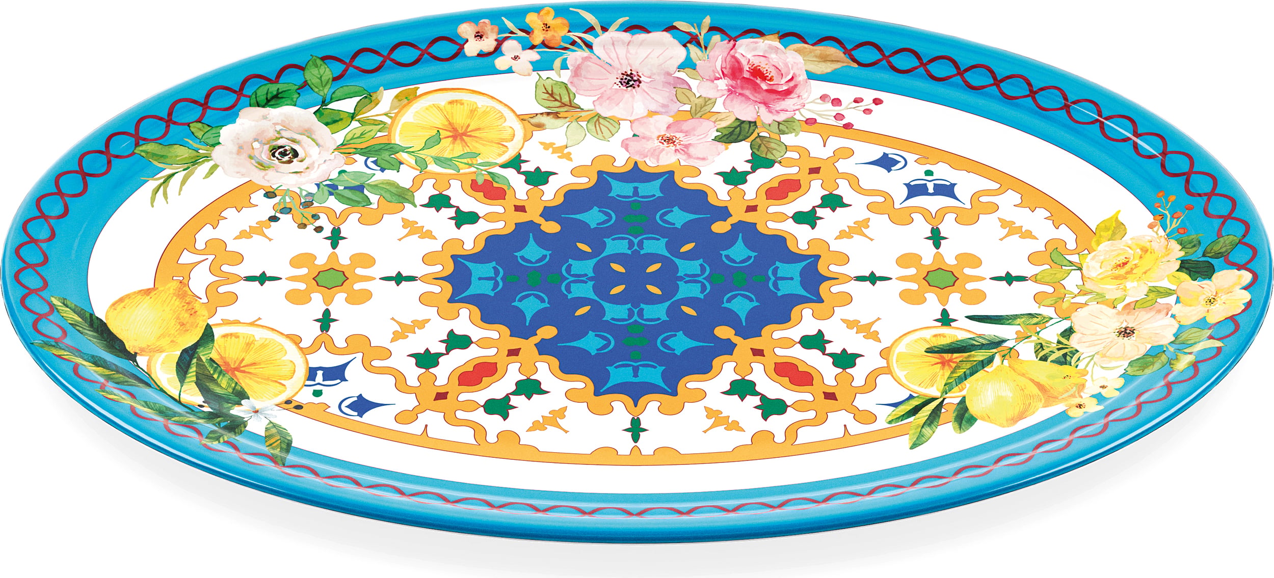 Półmisek owalny Flowers & Lemon 50 cm niebiesko-żółty