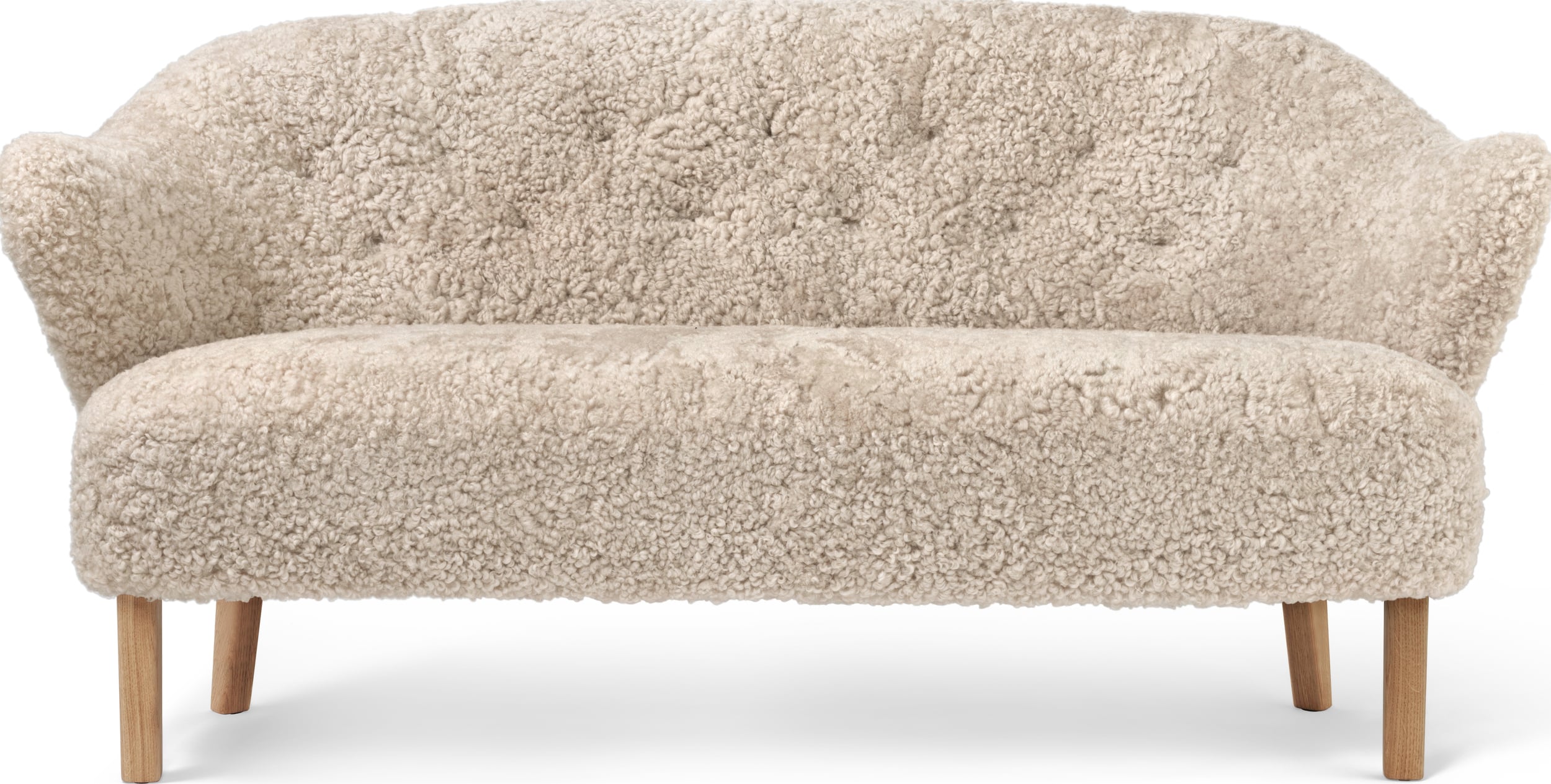 Sofa dwuosobowa Ingeborg Sheepskin kremowa na dębowych nogach