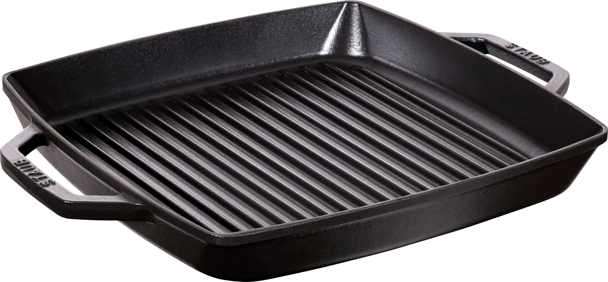 Patelnia grillowa Staub kwadratowa 33 cm czarna żeliwna z dwoma uchwytami
