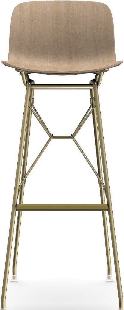 Stołek barowy Troy Wireframe naturalny drewniany ze złotą ramą