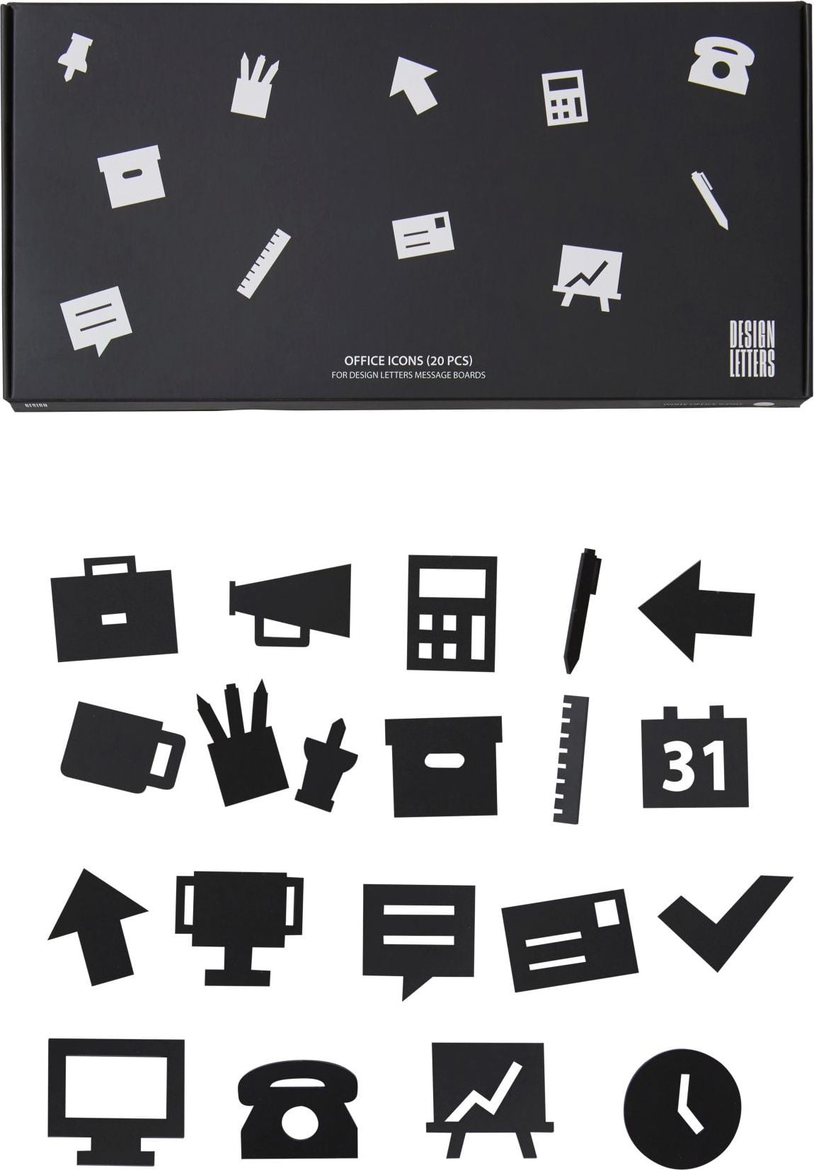 Ikony Office do tablicy Design Letters 20 szt. czarne