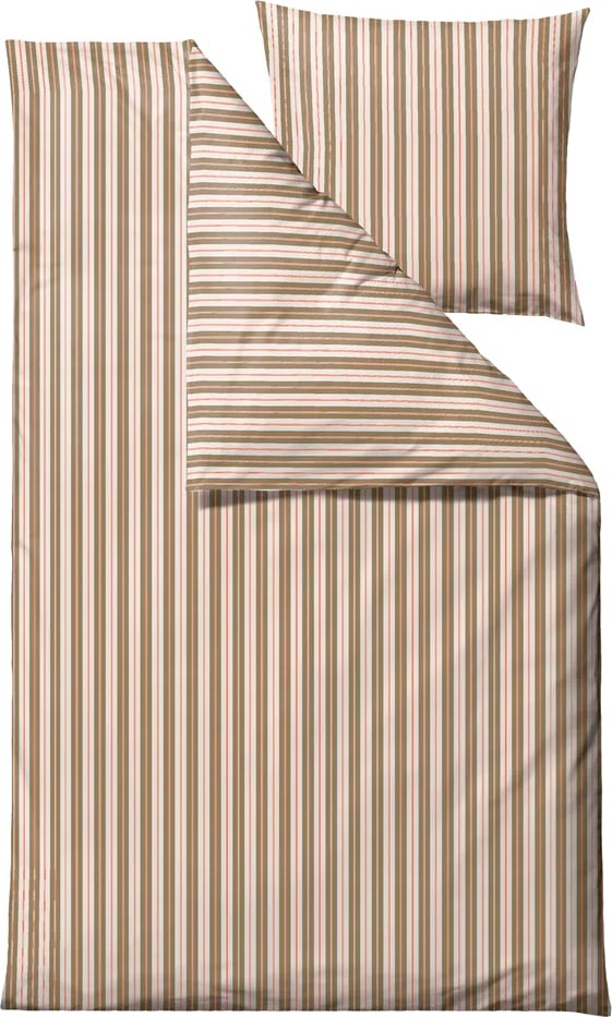 Pościel Flow Linen 140 x 220 cm oliwkowa z poszewką na poduszkę 60 x 63 cm