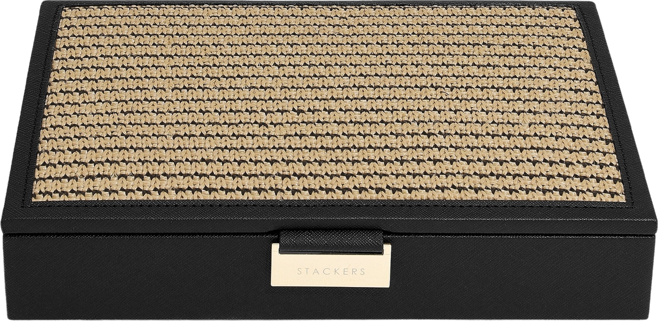 Szkatułka na biżuterię Stackers Raffia classic czarna z pokrywką